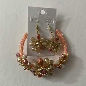 Custom made beaded flower bracelet and earrings